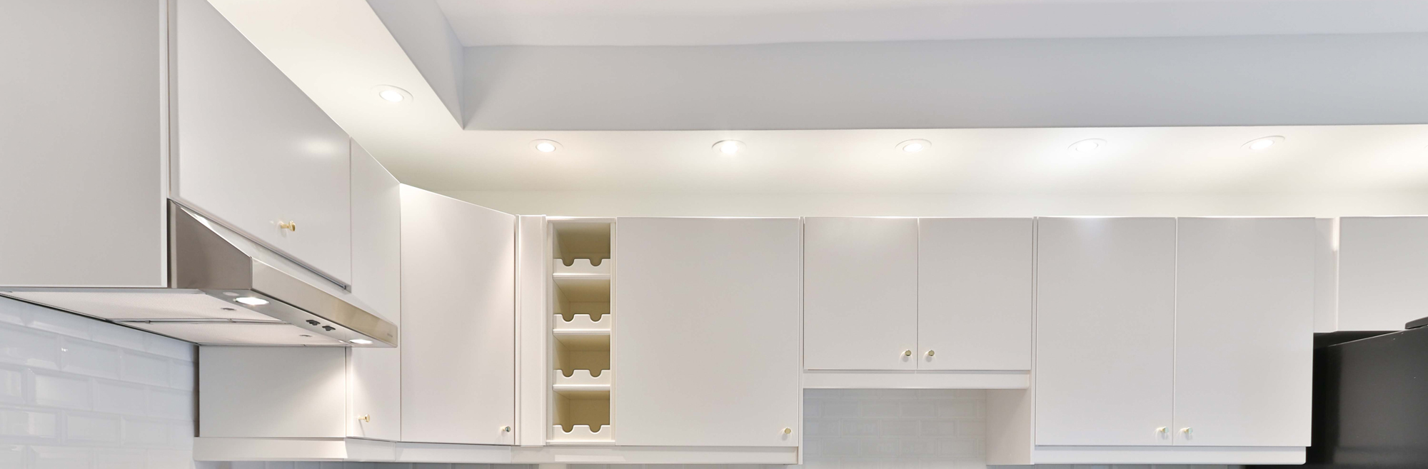 downlights in a white kitchen